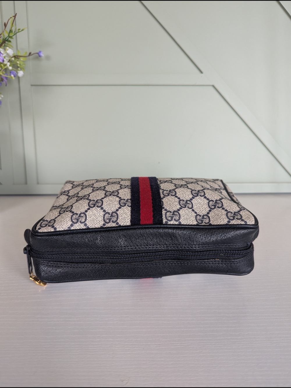 Gucci Ophidia GG Canvas Cosmetic Pouch in Navy/Red - Picture 8 of 15